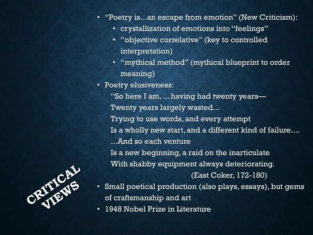 poetry is an escape from emotion new criticism