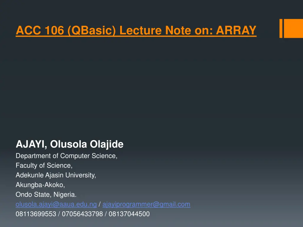 acc 106 qbasic lecture note on array