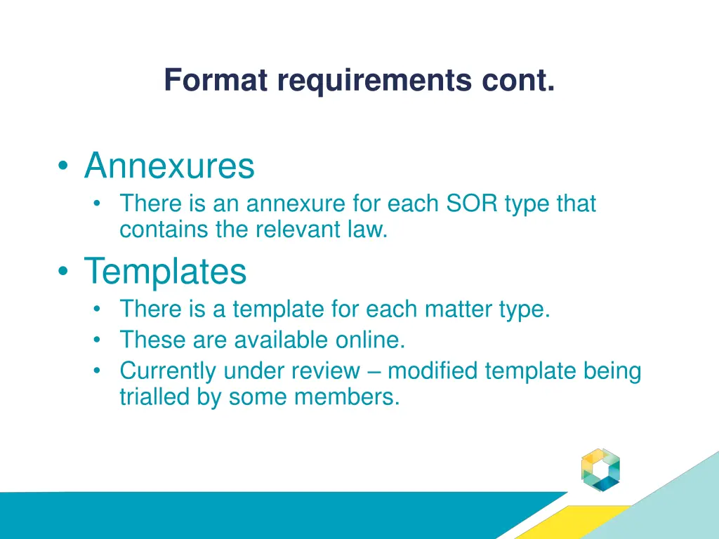 format requirements cont