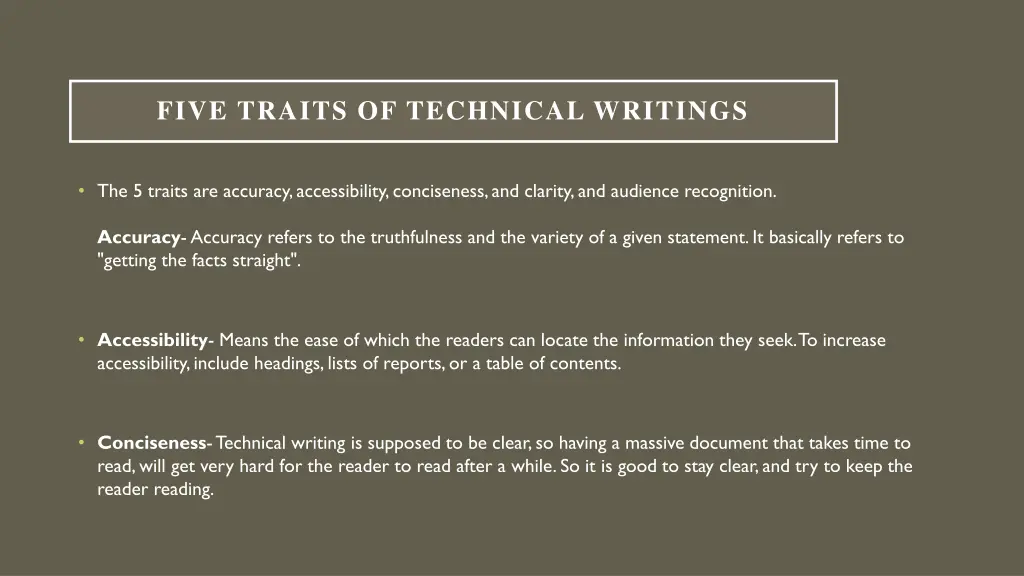 five traits of technical writings