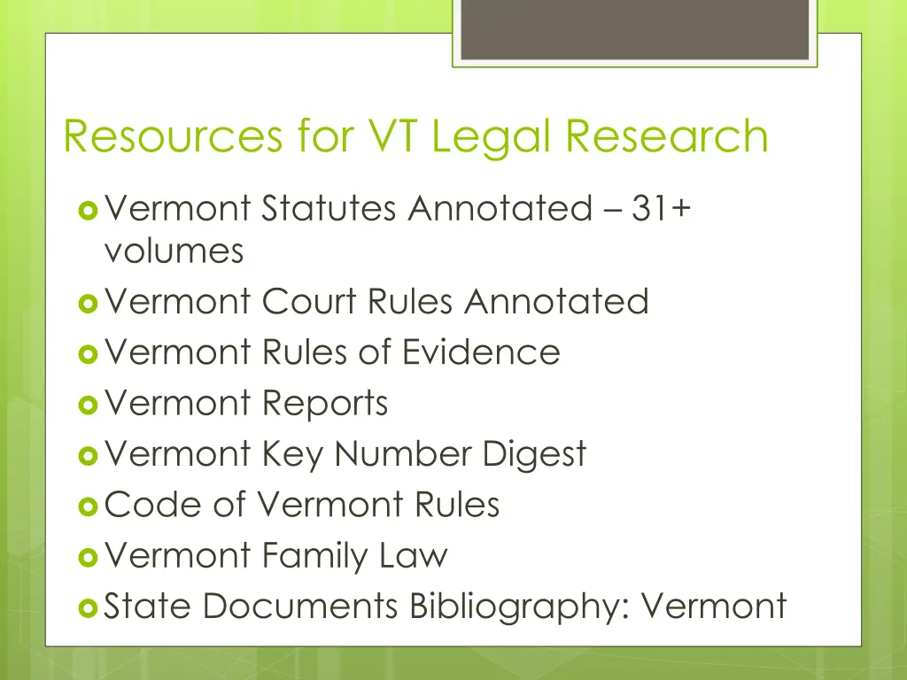 resources for vt legal research