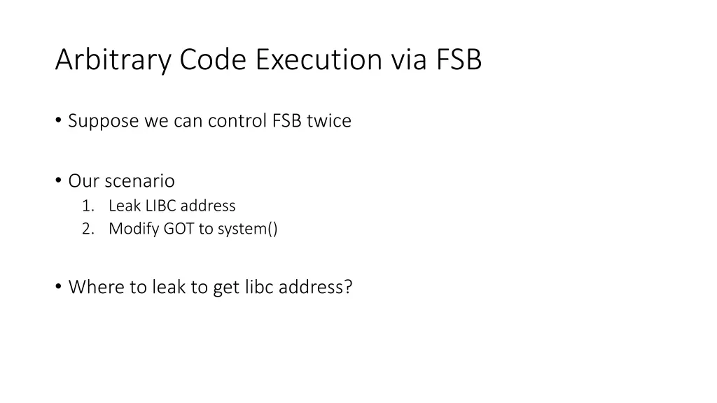 arbitrary code execution via fsb