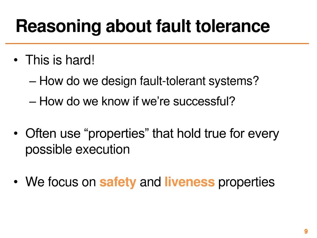 reasoning about fault tolerance