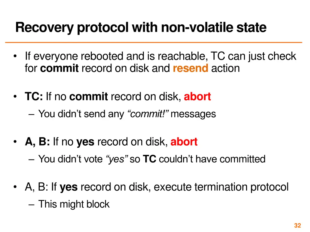 recovery protocol with non volatile state