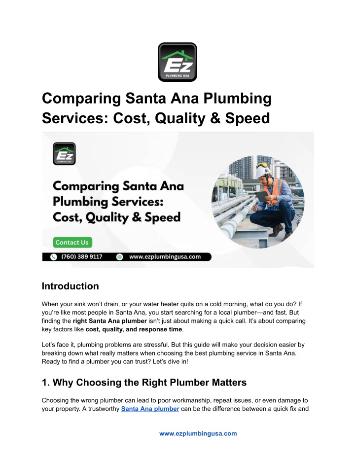 comparing santa ana plumbing services cost