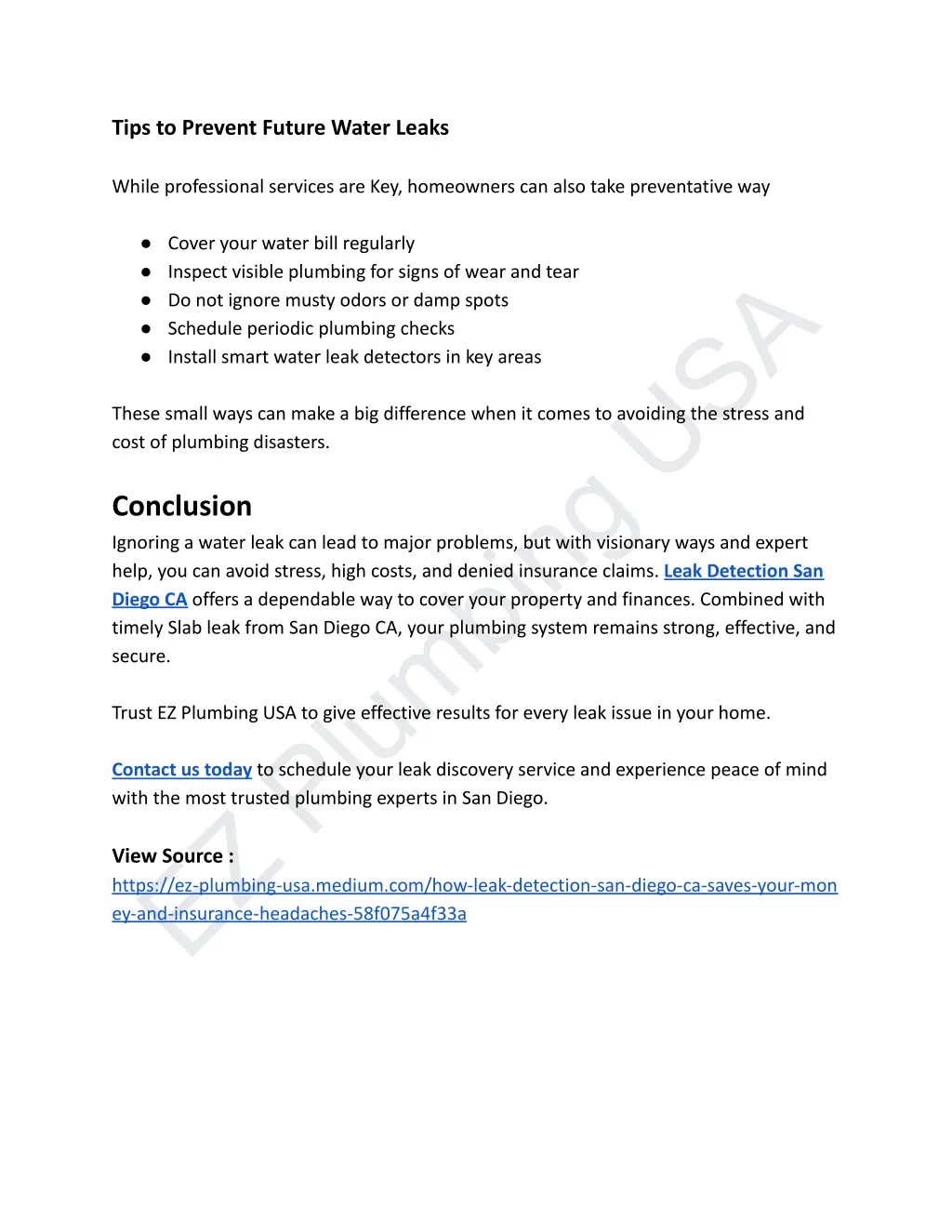tips to prevent future water leaks while