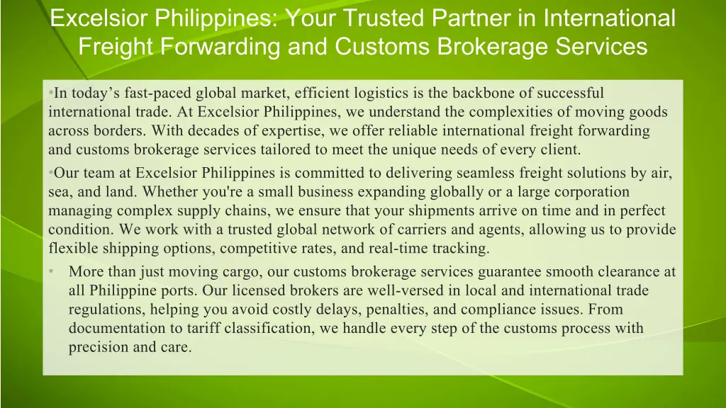 excelsior philippines your trusted partner