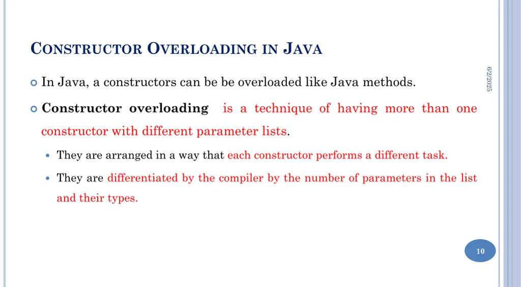 c onstructor o verloading in j ava