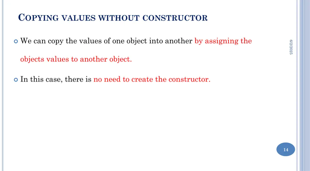 c opying values without constructor