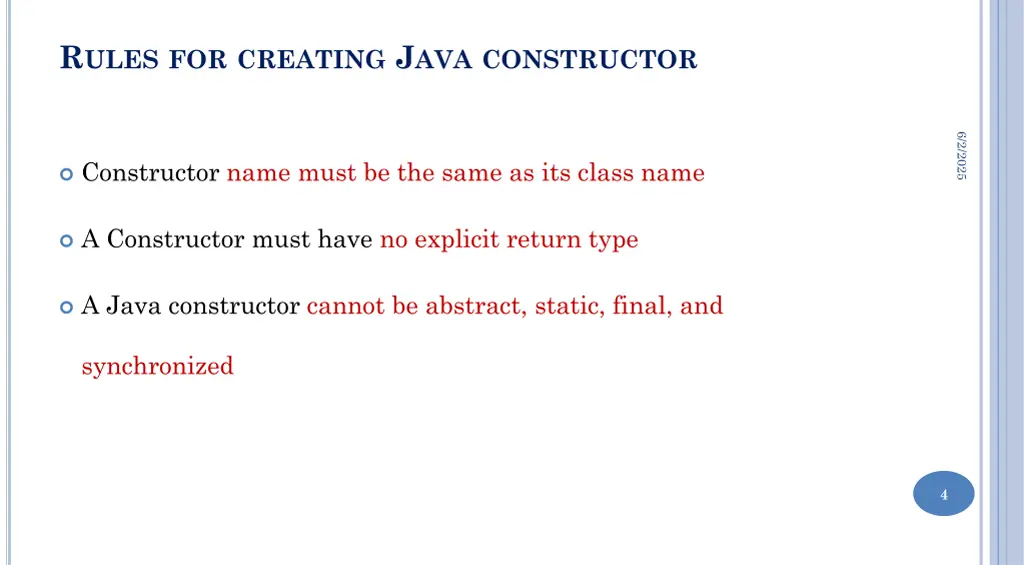 r ules for creating j ava constructor