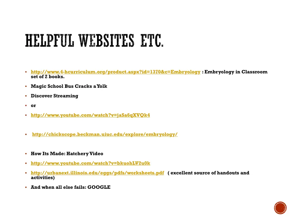 helpful websites etc
