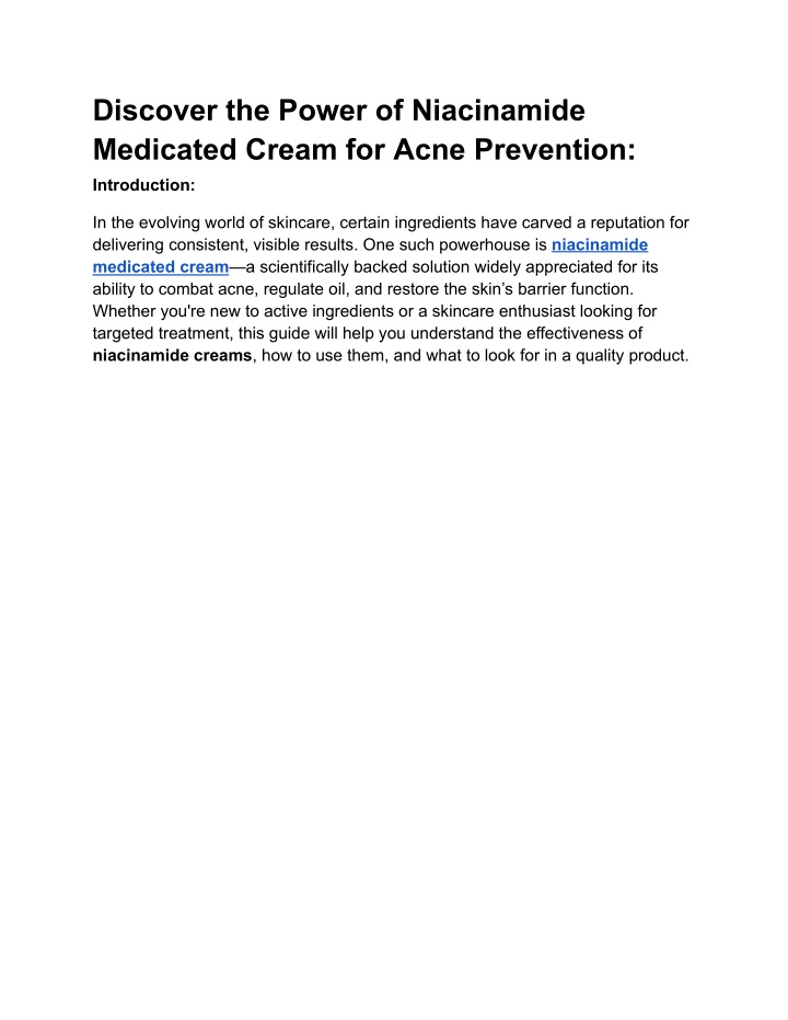 discover the power of niacinamide medicated cream