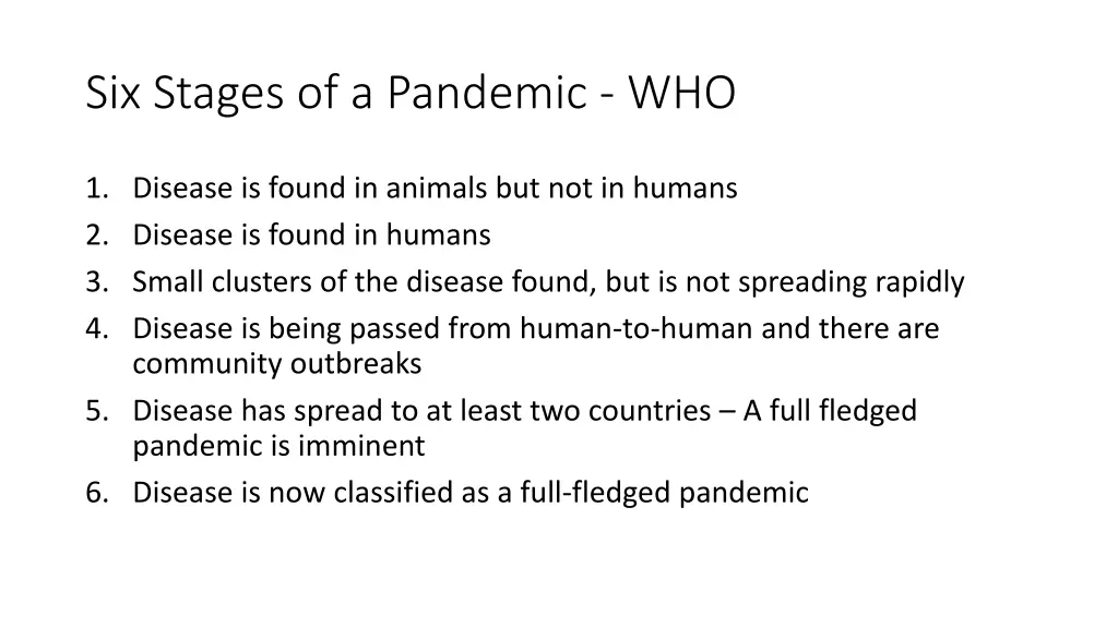 six stages of a pandemic who