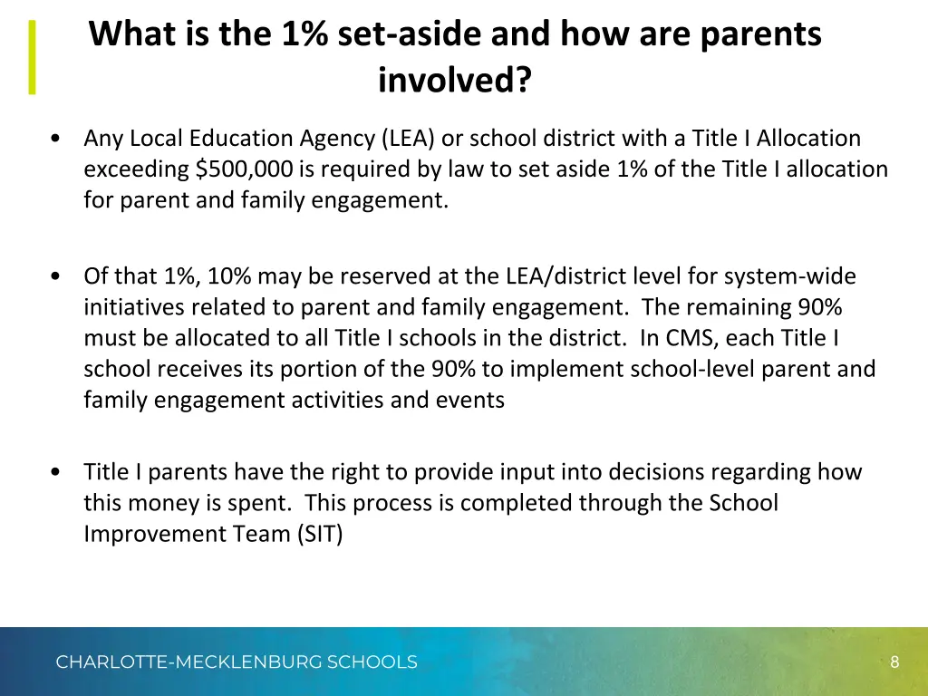what is the 1 set aside and how are parents