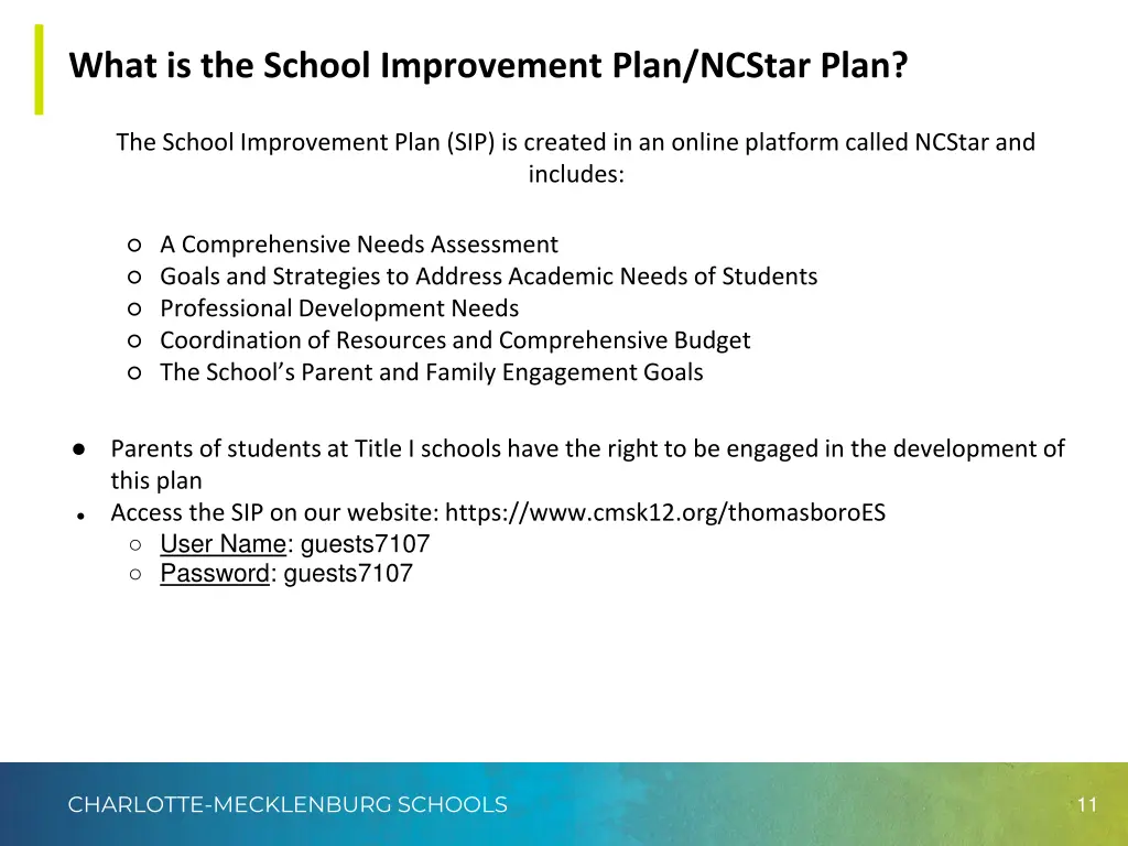 what is the school improvement plan ncstar plan
