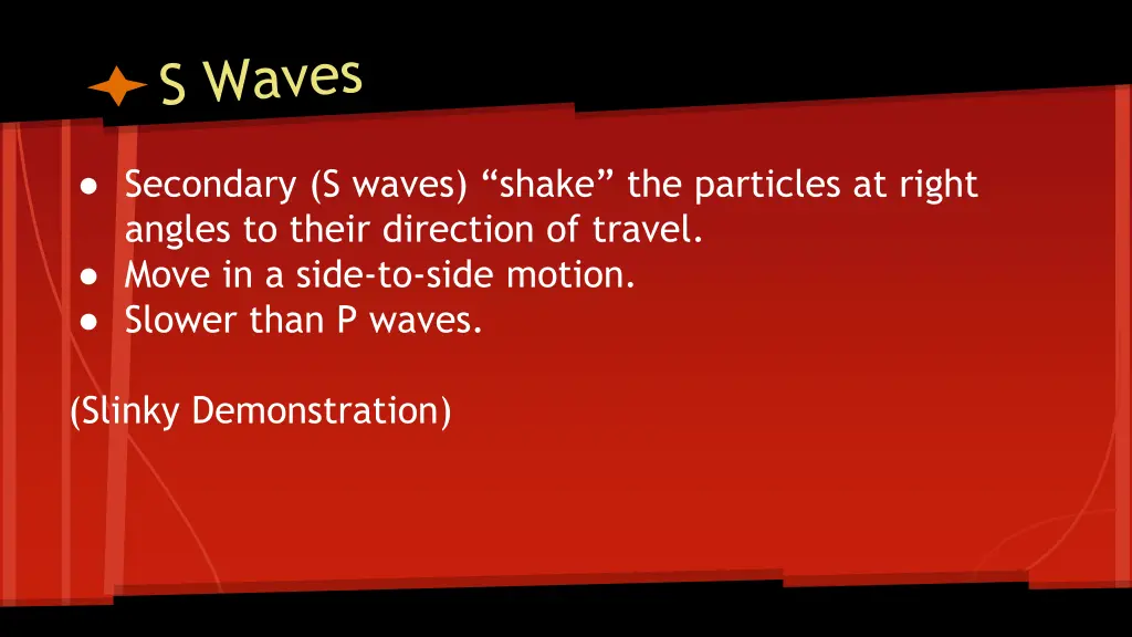 secondary s waves shake the particles at right