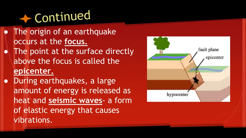 the origin of an earthquake occurs at the focus