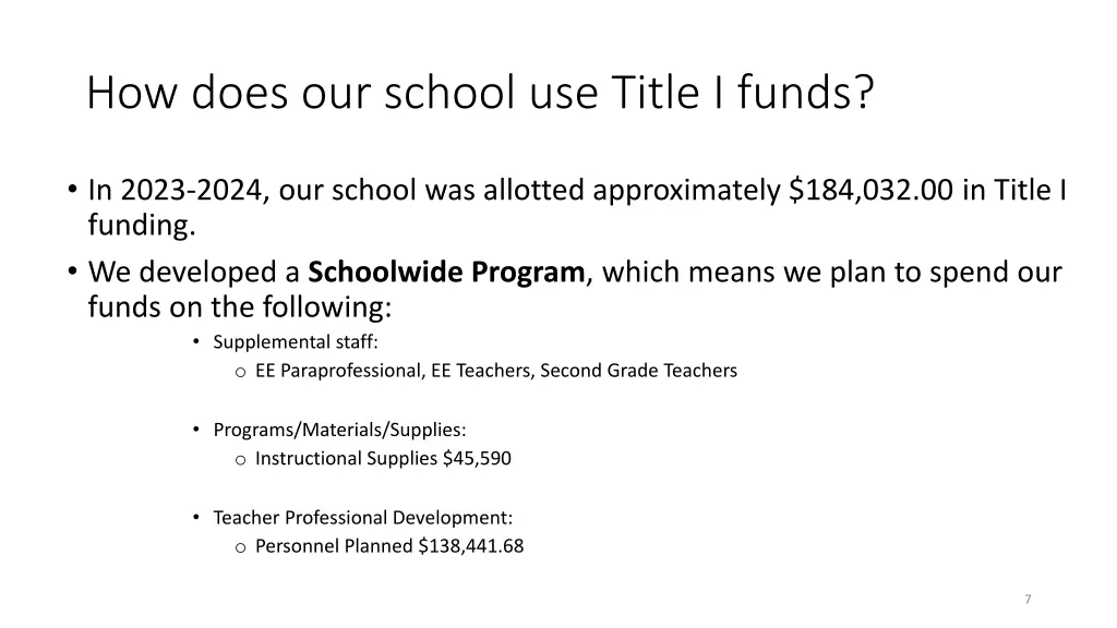 how does our school use title i funds