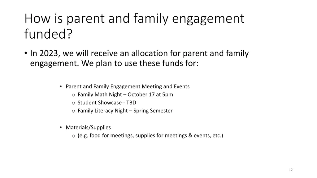 how is parent and family engagement funded 1