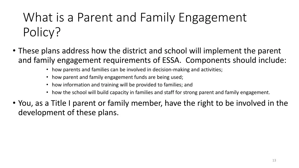 what is a parent and family engagement policy