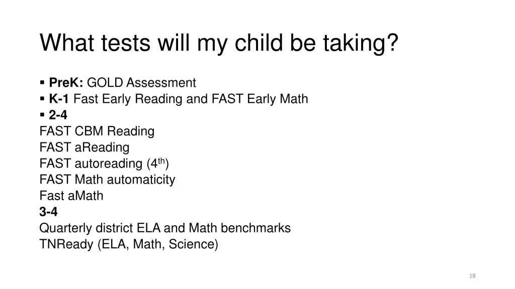 what tests will my child be taking