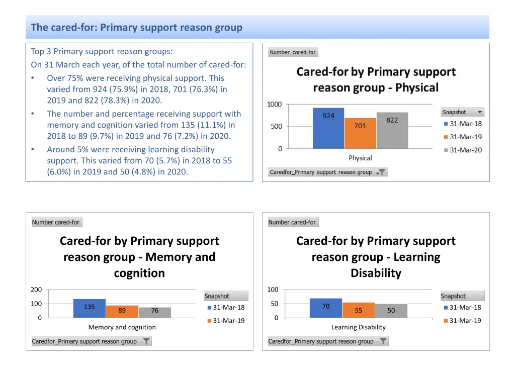 the cared for primary support reason group 1