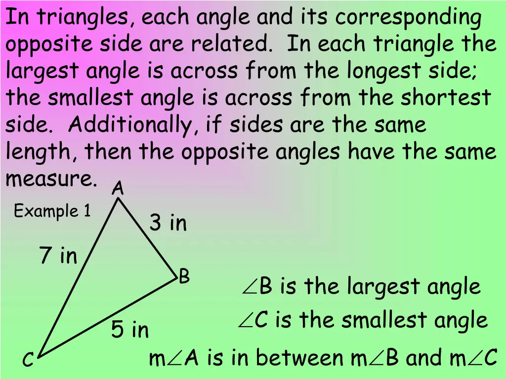 in triangles each angle and its corresponding