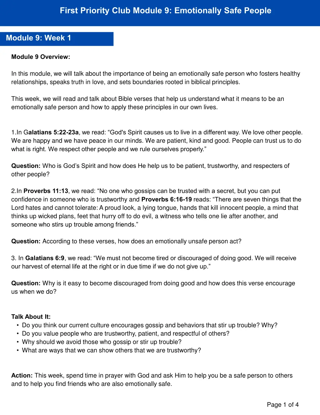 first priority club module 9 emotionally safe
