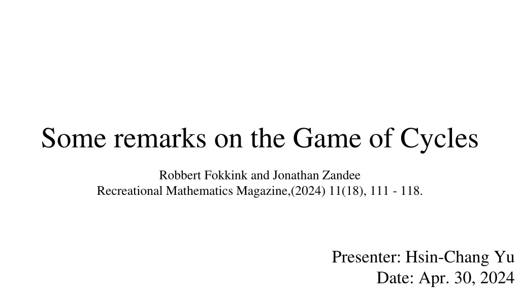 some remarks on the game of cycles
