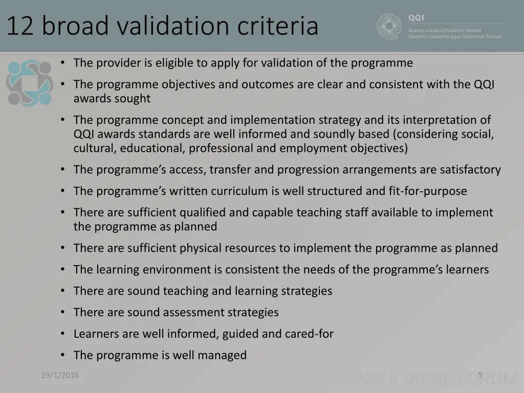 12 broad validation criteria