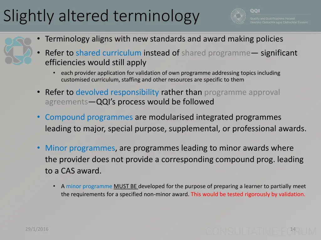 slightly altered terminology