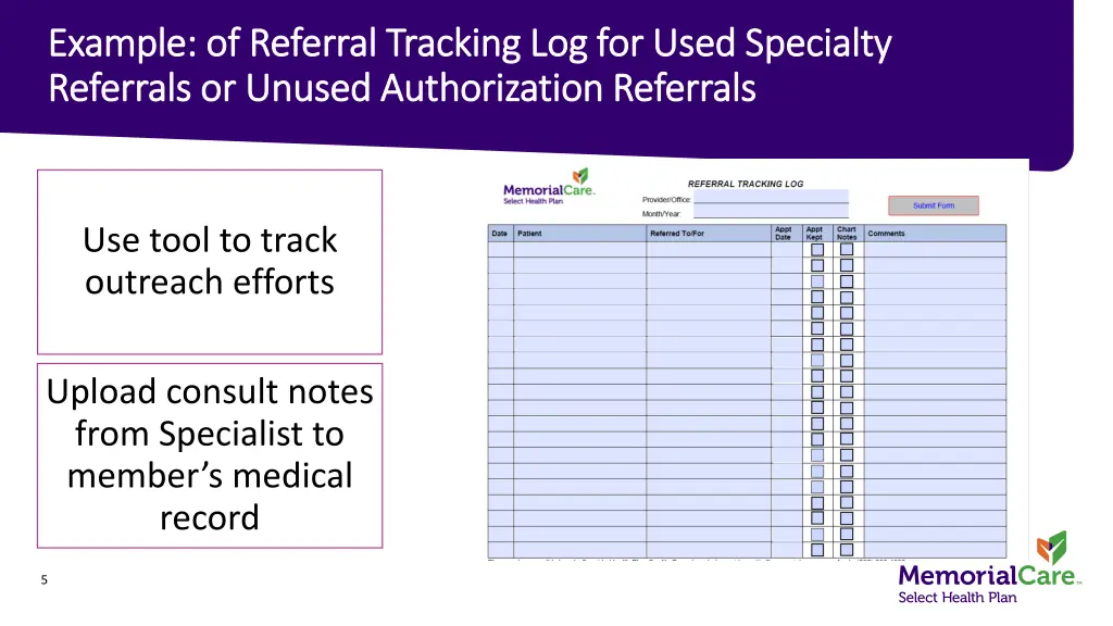 example of referral tracking log for used