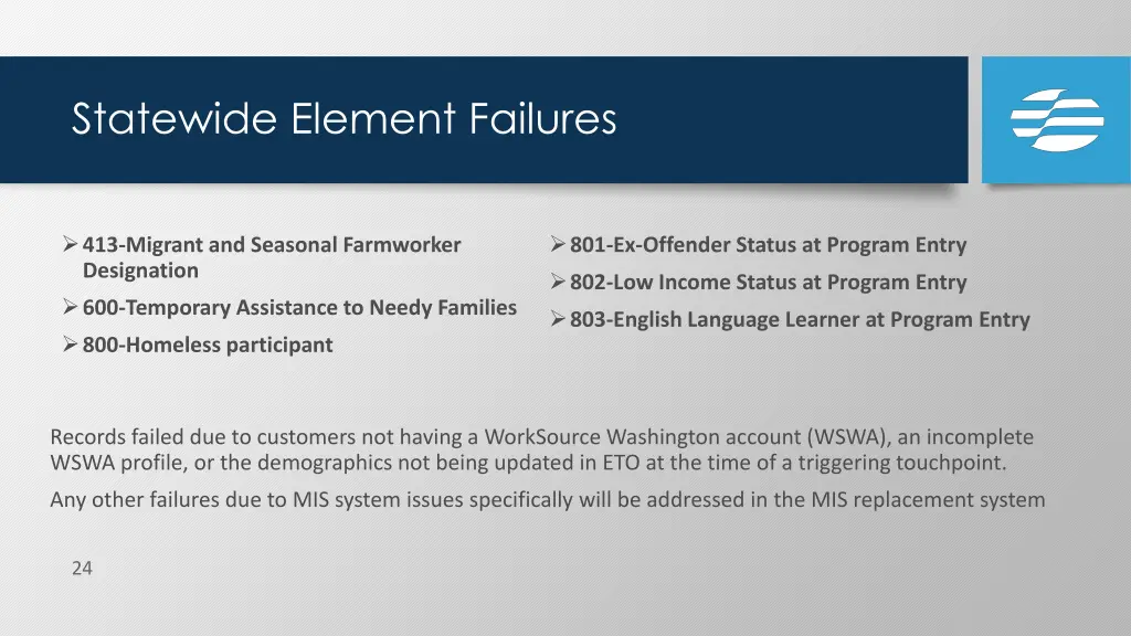 statewide element failures