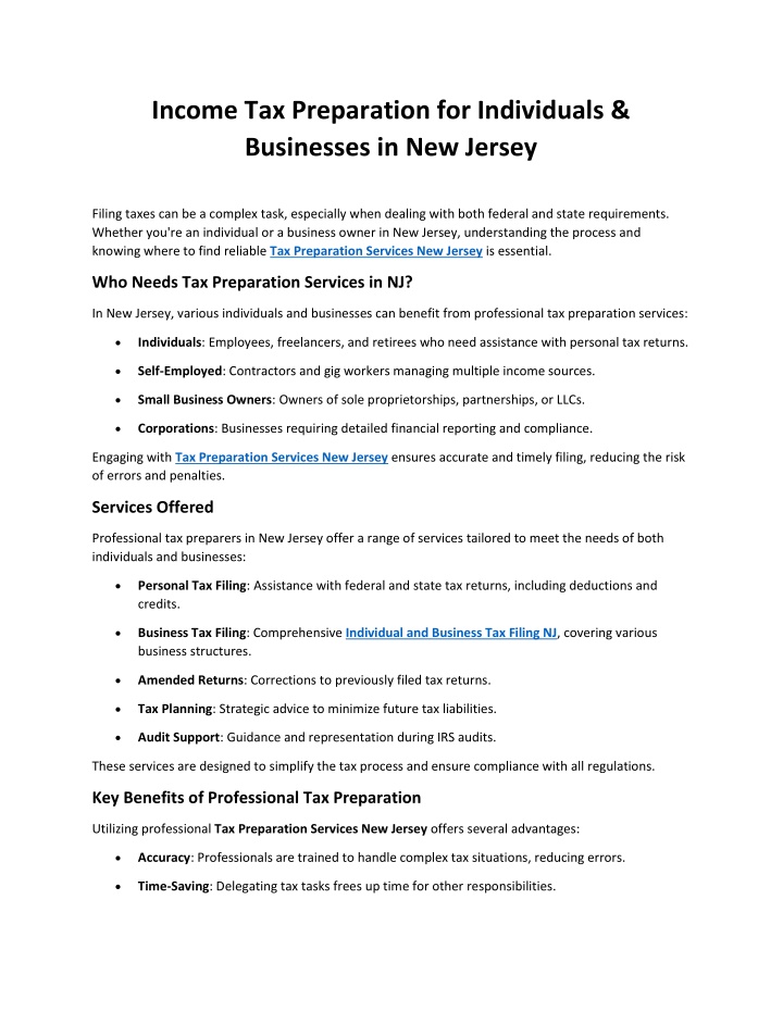 income tax preparation for individuals businesses