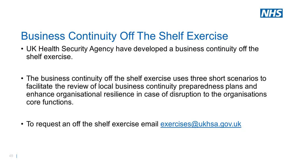 business continuity off the shelf exercise
