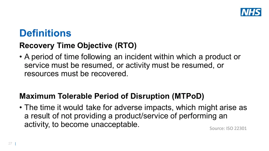 definitions recovery time objective rto a period