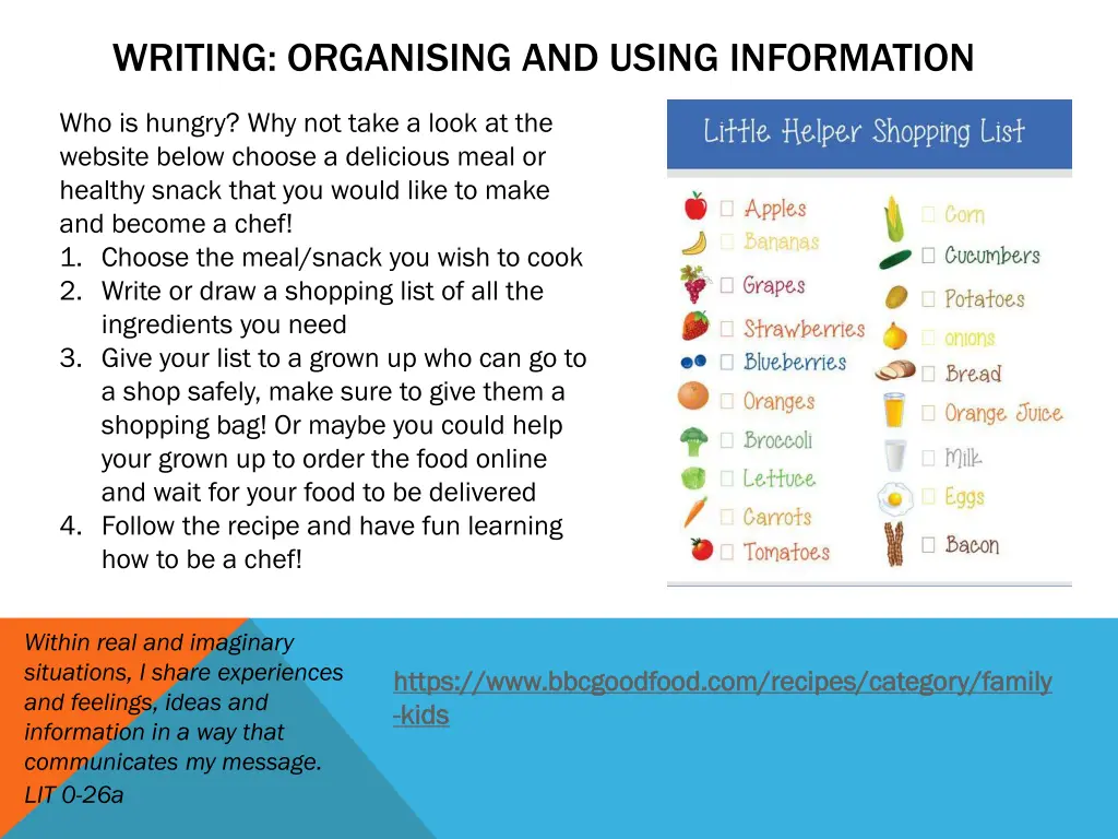 writing organising and using information
