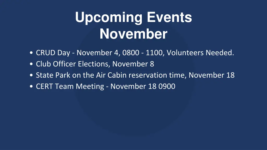 upcoming events november