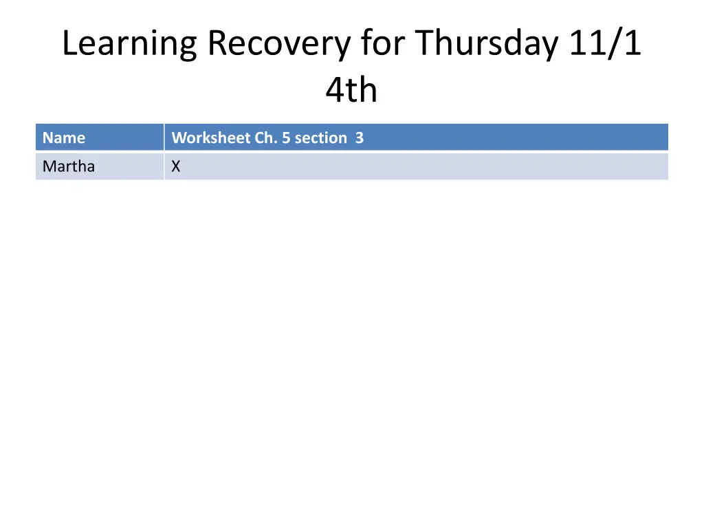 learning recovery for thursday 11 1 4th