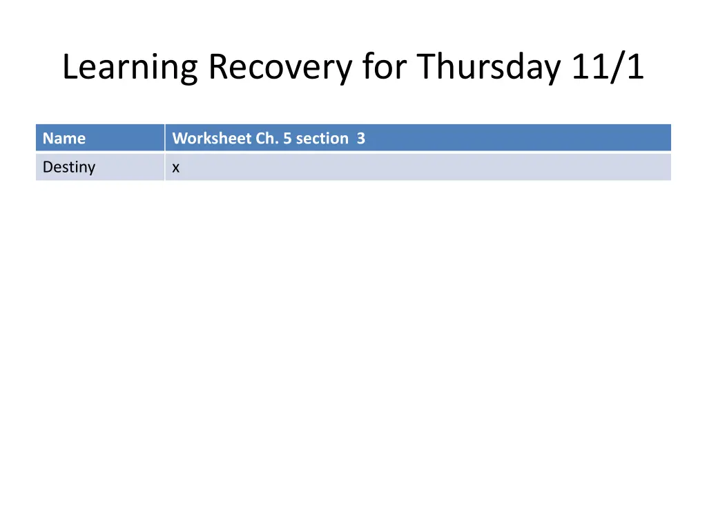 learning recovery for thursday 11 1