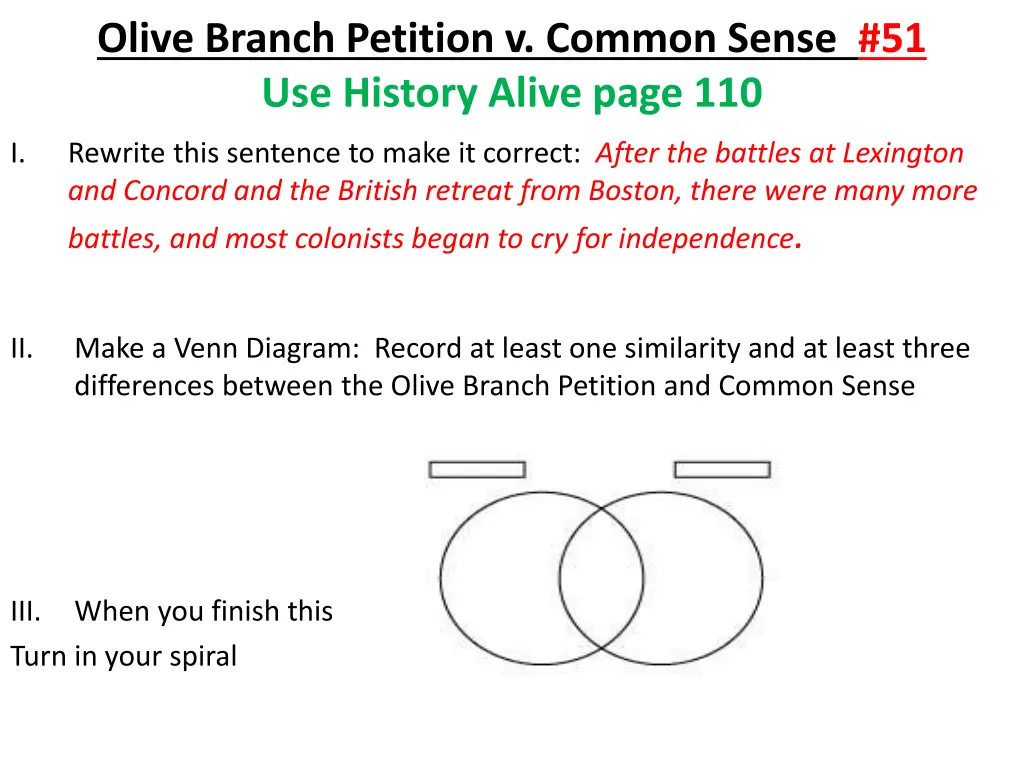 olive branch petition v common sense