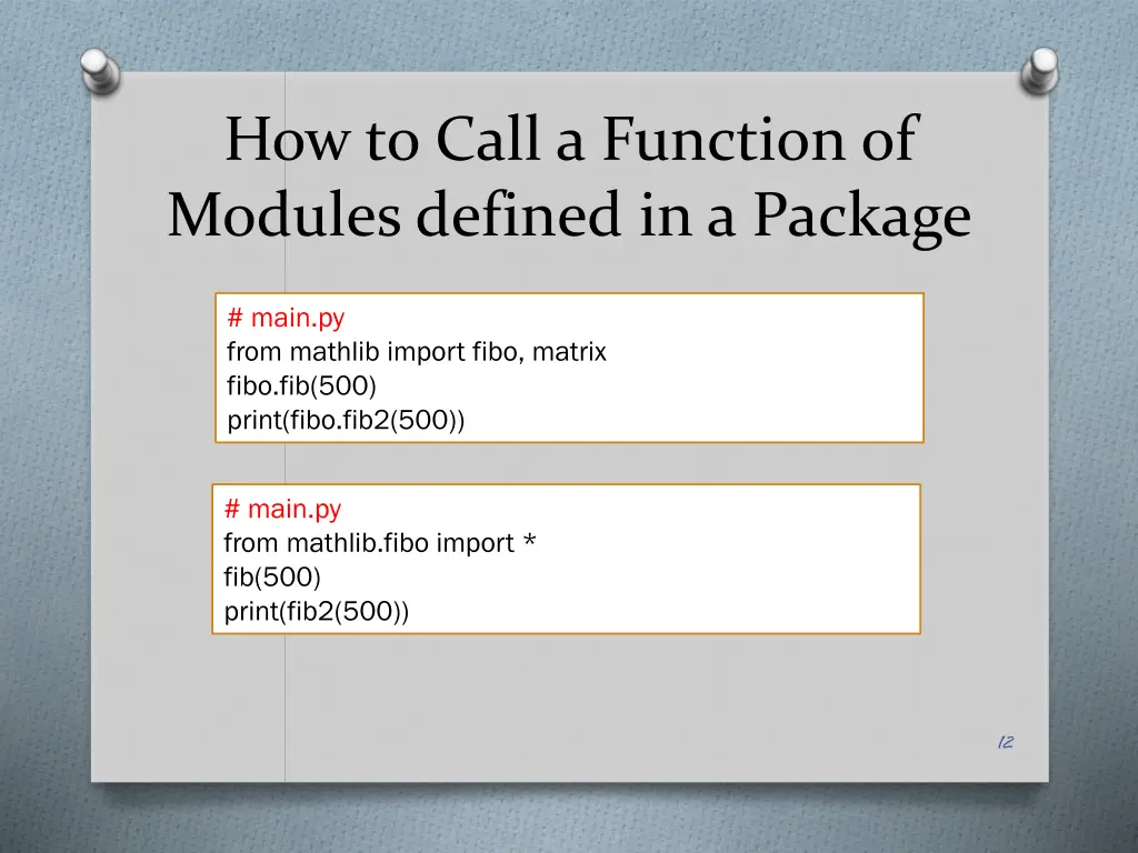 how to call a function of modules defined