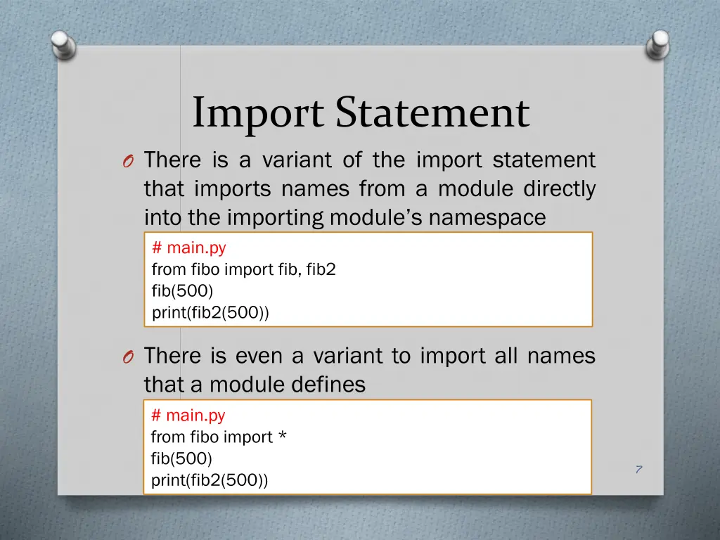 import statement o there is a variant