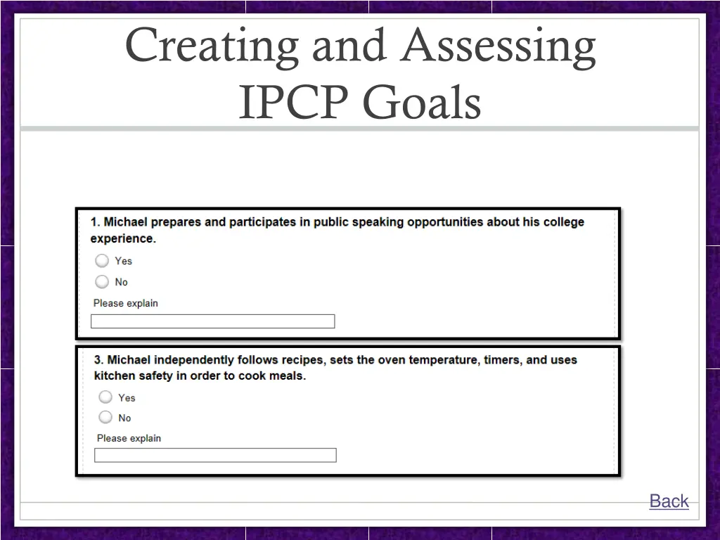 creating and assessing ipcp goals