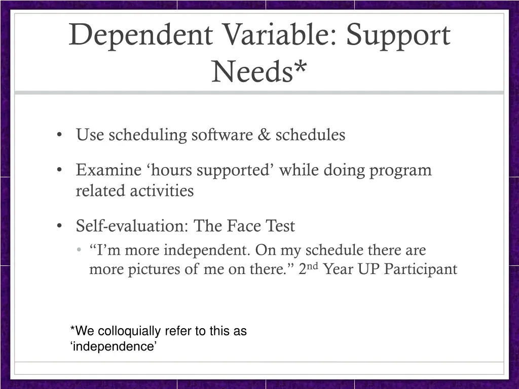 dependent variable support needs