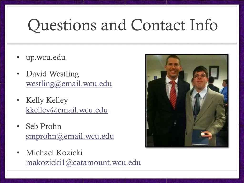 questions and contact info