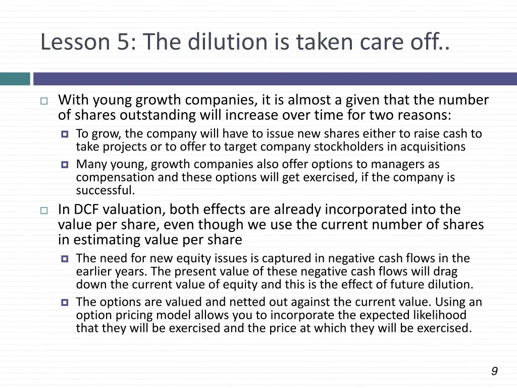 lesson 5 the dilution is taken care off