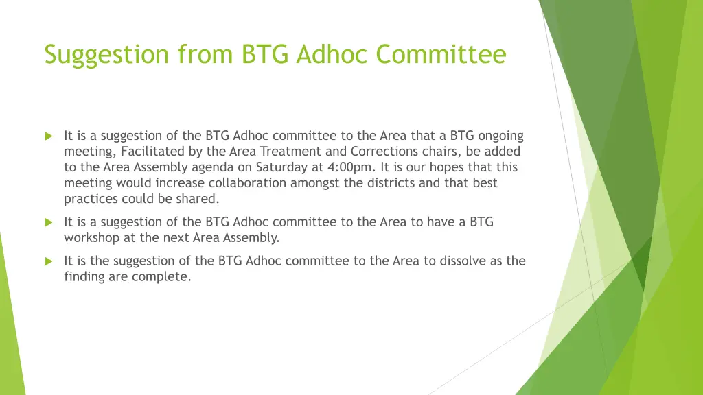 suggestion from btg adhoc committee