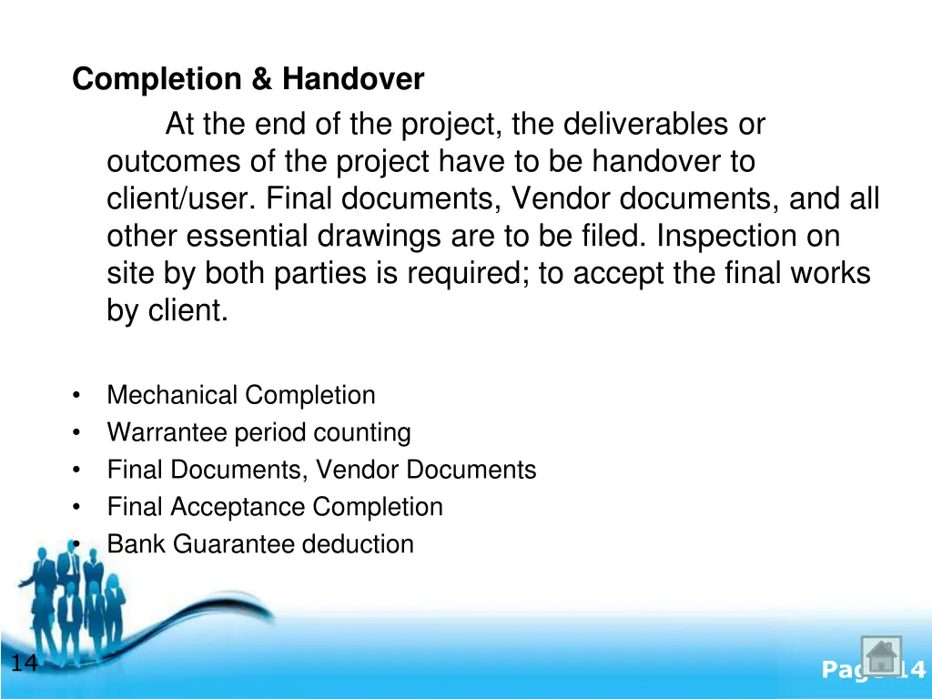 completion handover at the end of the project