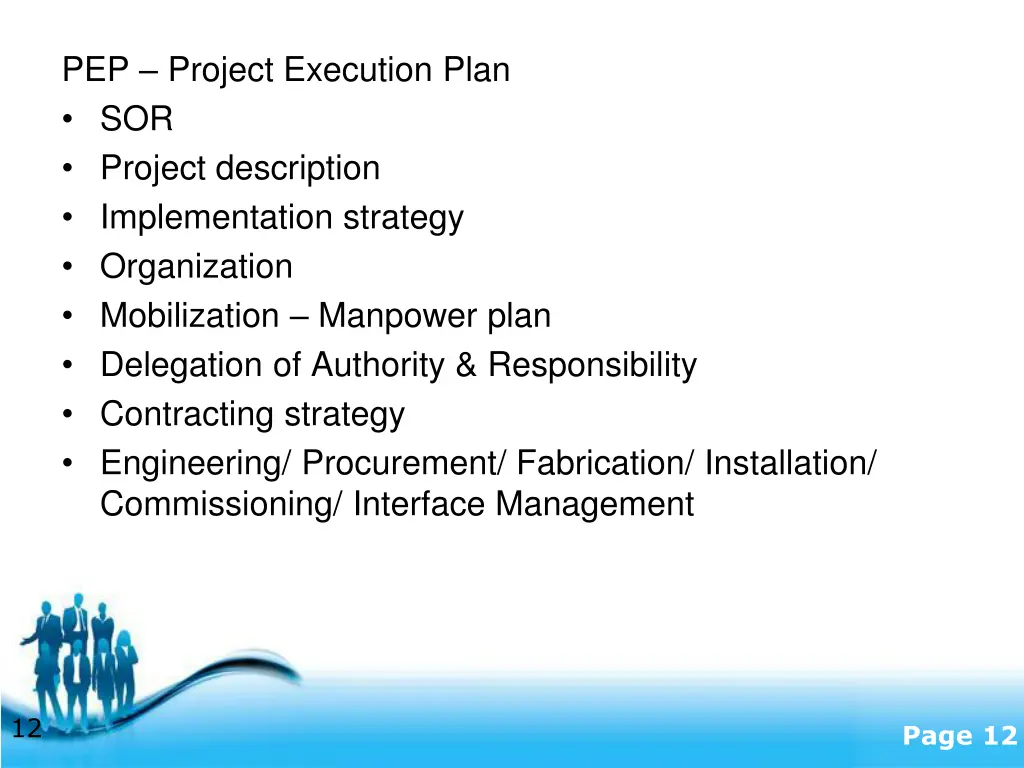 pep project execution plan sor project